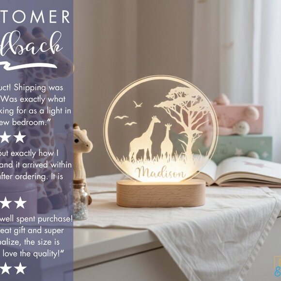 Safari Jungle Custom Name Light • Personalized LED Cloud Decor • Kids Gift - Picture 7 of 8